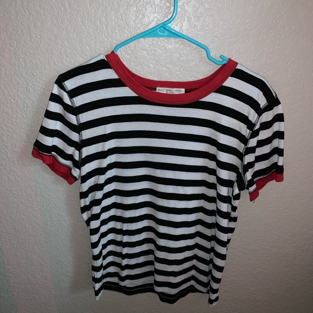 Black & White stripes T-shirt with red accent